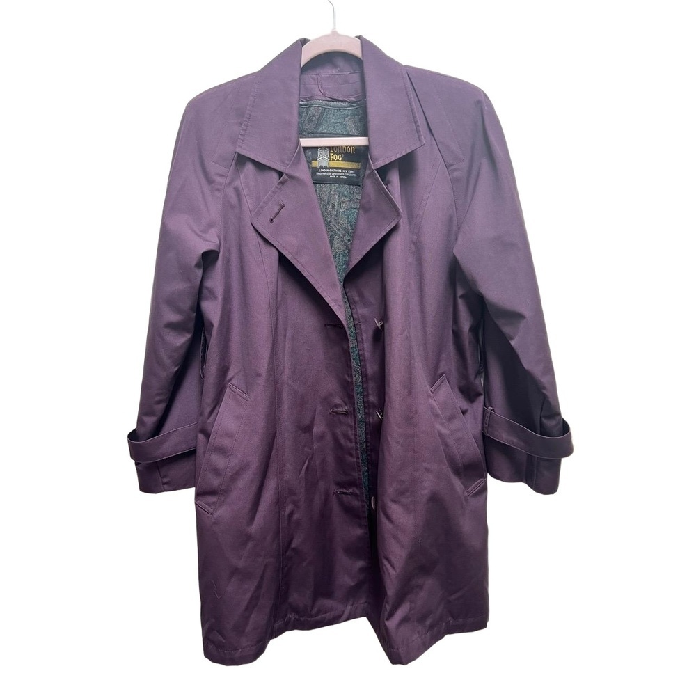 LONDON FOG Womens Size 8 Purple Classic Trench Coat Paisley Lined Vintage